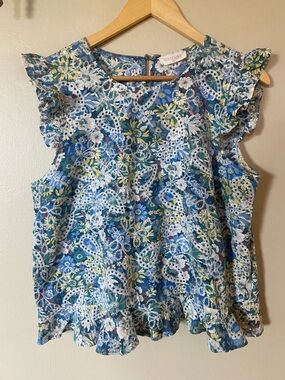 Solitaire by Anthropologie Floral Eyelet Ruffle Top